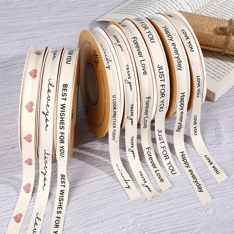 Gift Box Decoration Ribbon Cotton Ribbon English Printed Valentine's Day Flower Packaging Ribbon Ribbon With Hand Ribbon