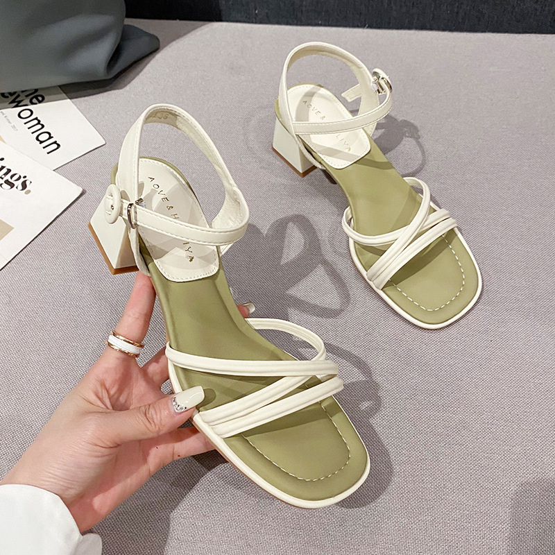 Sandals Women's Summer 2023 New Chunky Line Belt With Skirt Fashion Gentle High Heels X9025-1 Application Scenario