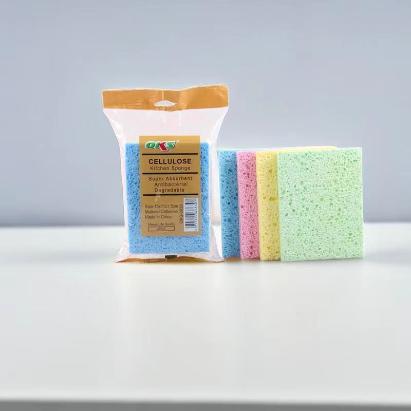 Dishwashing sponge, natural wood pulp cotton scouring pad, dishwashing cloth, oil-free wood pulp sponge block, water-absorbing magic OKS details Picture
