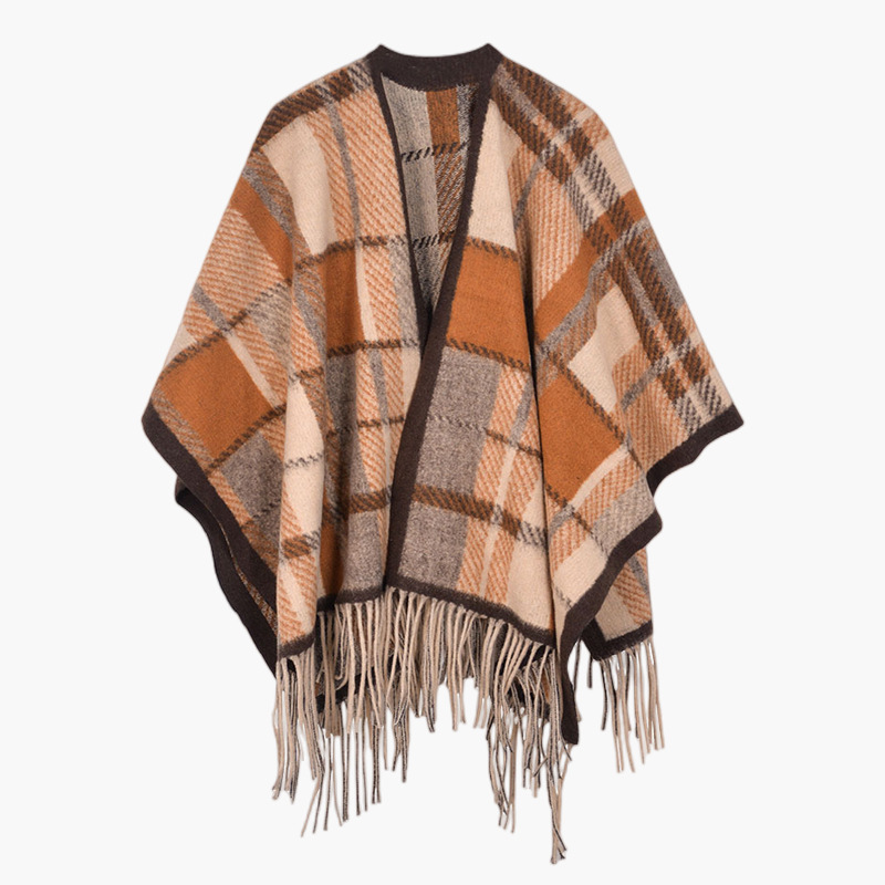 South Korea Imitation Cashmere Air Conditioning Cape Outside The Net Red Cloak Autumn And Winter New Niche Retro Plaid Warm Scarf Woman Item Picture