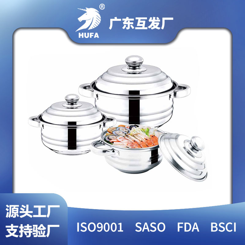 Korean-style stainless steel double-eared pot with a double bottom and rolled edge, flat-bottomed soup pot, mostly used for stewing, small milk pot with lid, factory wholesale details Picture