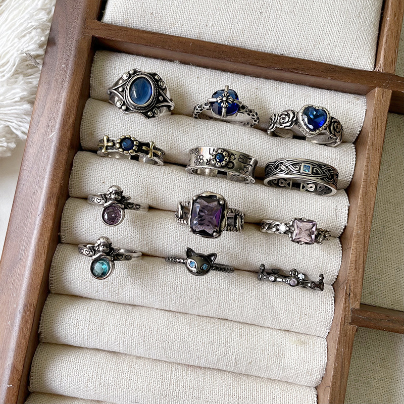 LAN Zhi's non-fading light luxury Thai silver jewelry, zircon cross-border jewelry, exaggerated hip-hop opening, 925 sterling silver ring for women details Picture