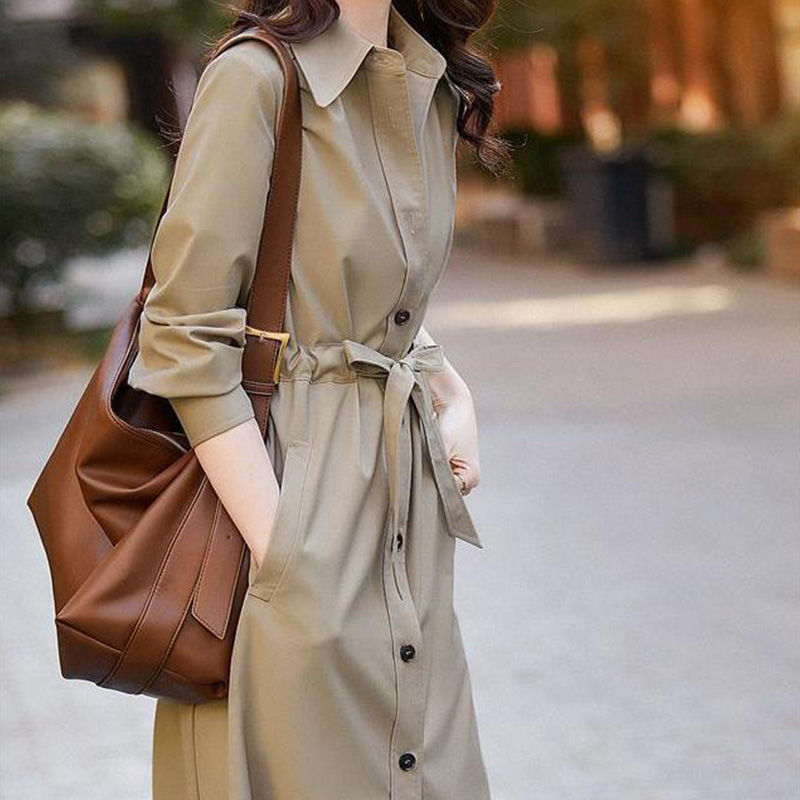 Early Autumn New French Long-Sleeved Long Dress Women's Design Sense Of Small Temperament Trench Coat Tide Application Scenario