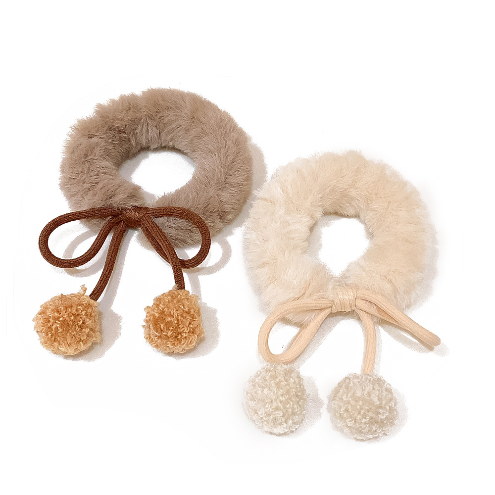 Korean high-elasticity pom-pom hair tie for women, ins cute hair accessory, autumn and winter plush hair band headband Item Picture