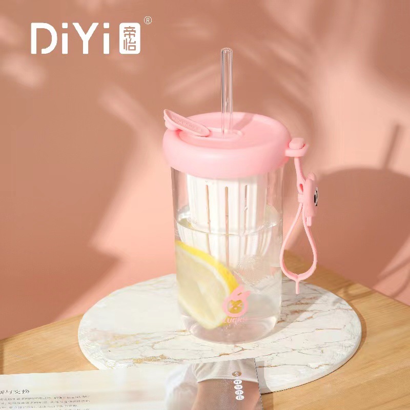 Diyi New simple Lemon Cup 500ML pc material cold green multi-color straw cup manufacturer wholesale details Picture