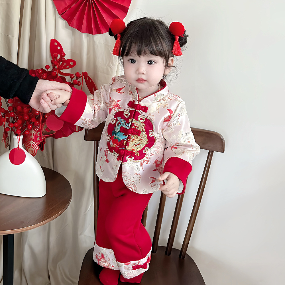 "National Trend Baby Spring Dress Chinese Two-piece Set Hanfu Girls' Set Children's Spring and Autumn Clothes 5130 Festive New Year Greeting Clothes Hanfu. Specification image