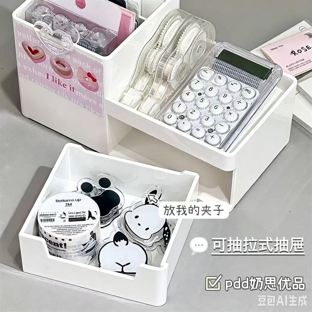 Drawer storage box, desktop office desk, student compartments, remote control, stationery storage, household multi-compartment large plastic box Application Scenario