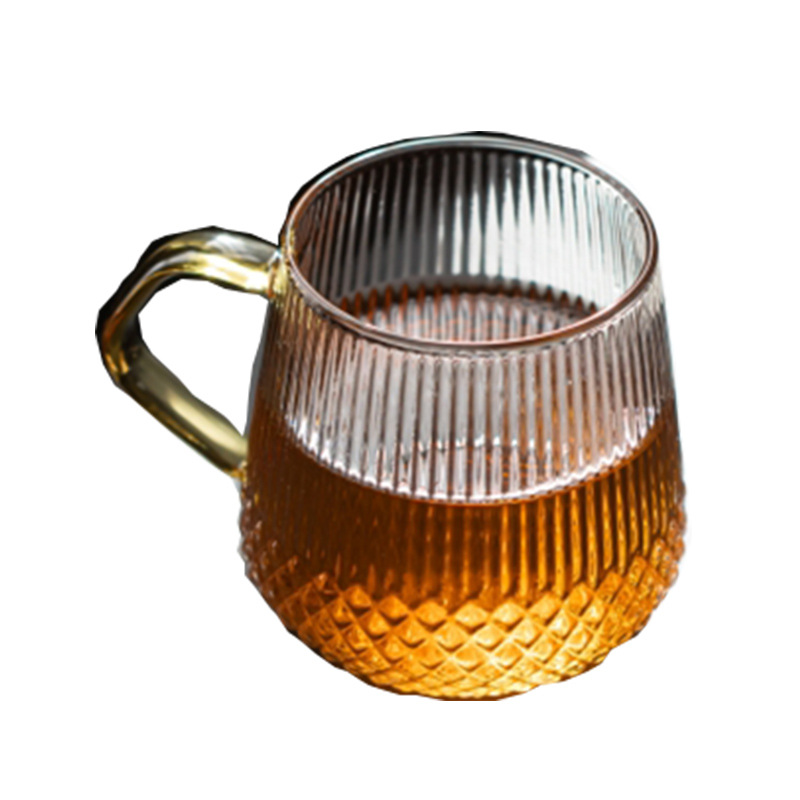 High Borosilicate Striped Glass Home Personal High Temperature Resistant Drinking Cup Office Filtered Scented Tea Tea Cup With Handle Item Picture