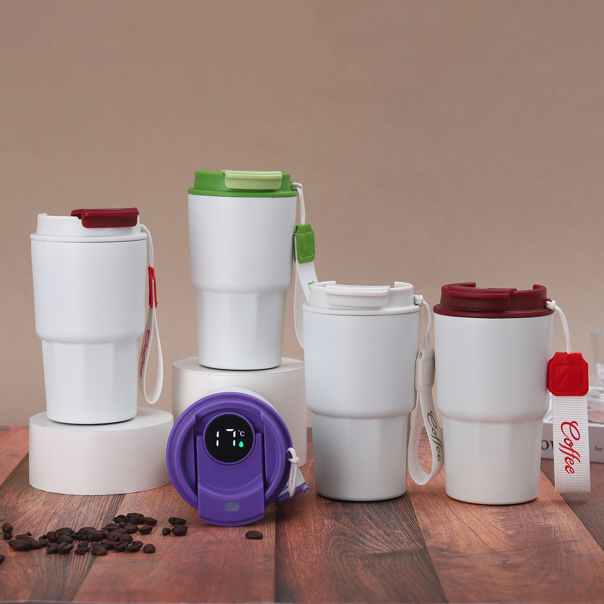 新款智能显温咖啡杯316不锈钢直饮保温杯高颜值带提绳便携随手杯