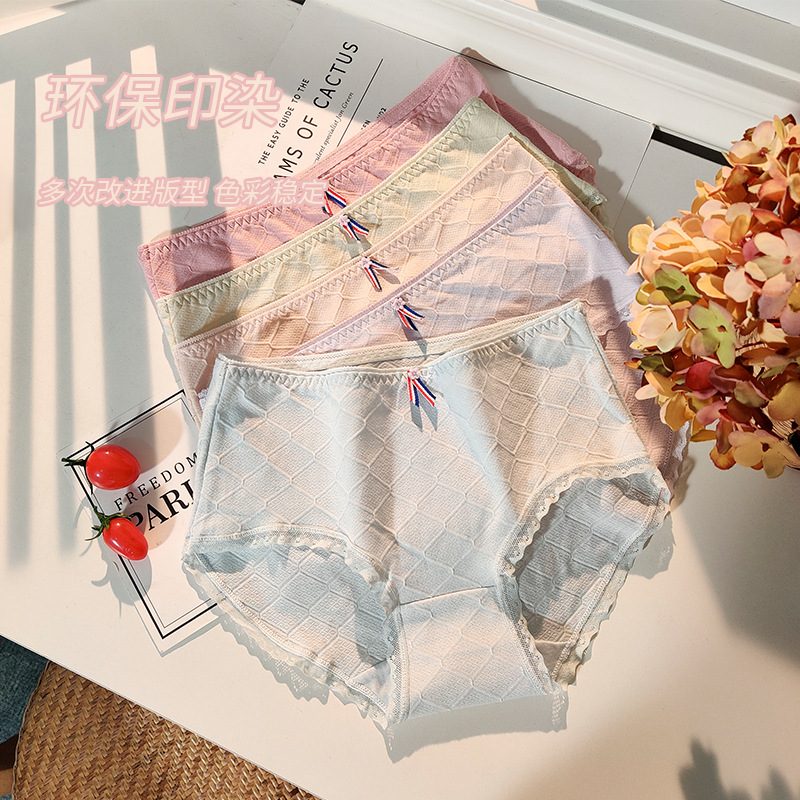 New student simple mid waist mesh cotton girl pure color bowknot women's briefs wholesale full figure