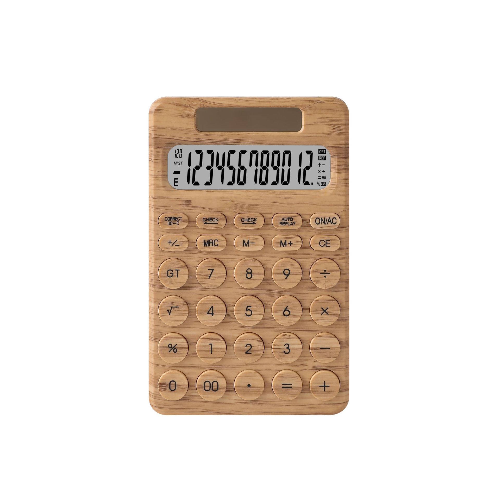 Desktop creative office finance 12-digit calculator uv simulation bamboo calculator with multiple options Specification image