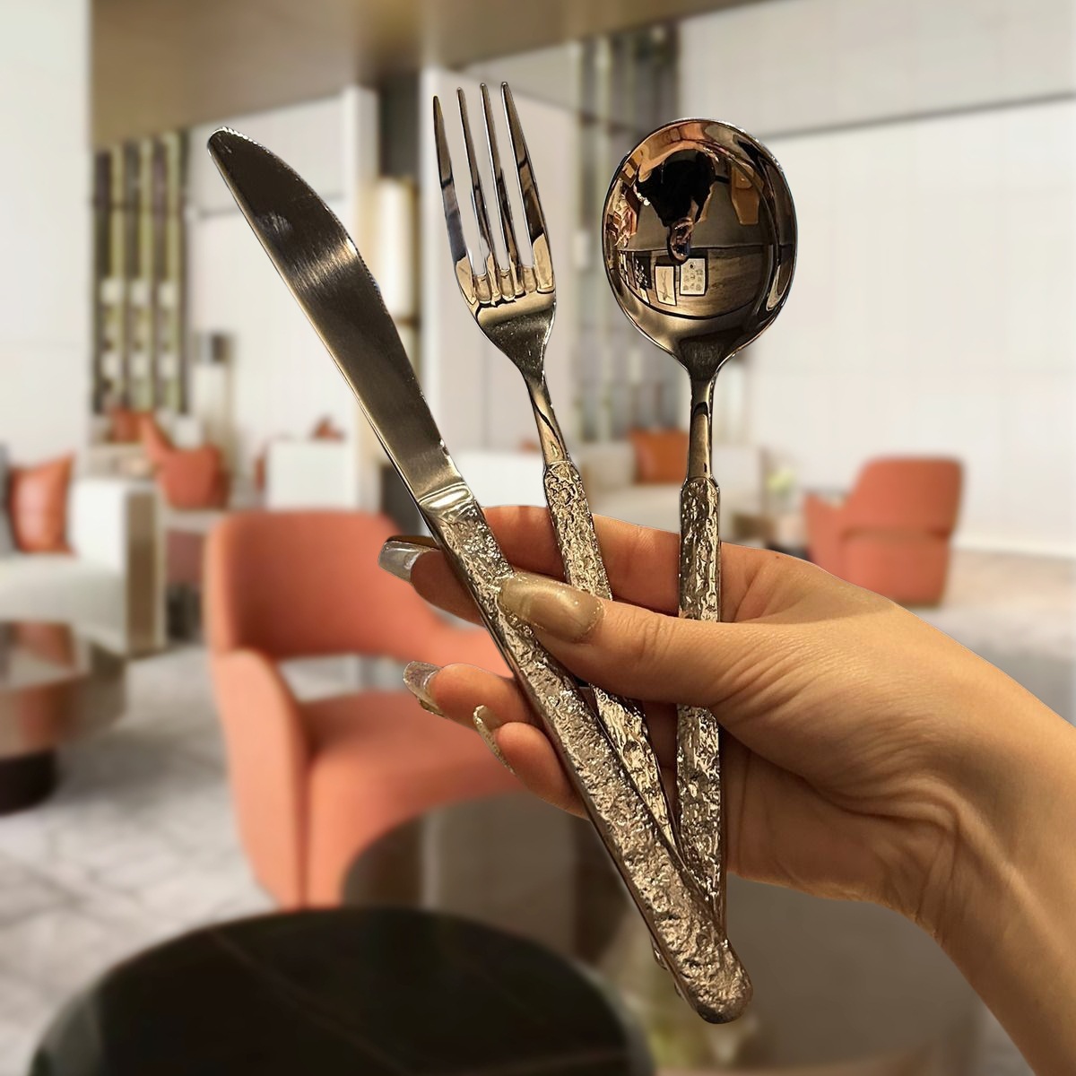 304 Stainless Steel Steak Knife And Fork German Style Stone Pattern Western Spoon Hotel Supplies Western Knife Western Fork Set Application Scenario
