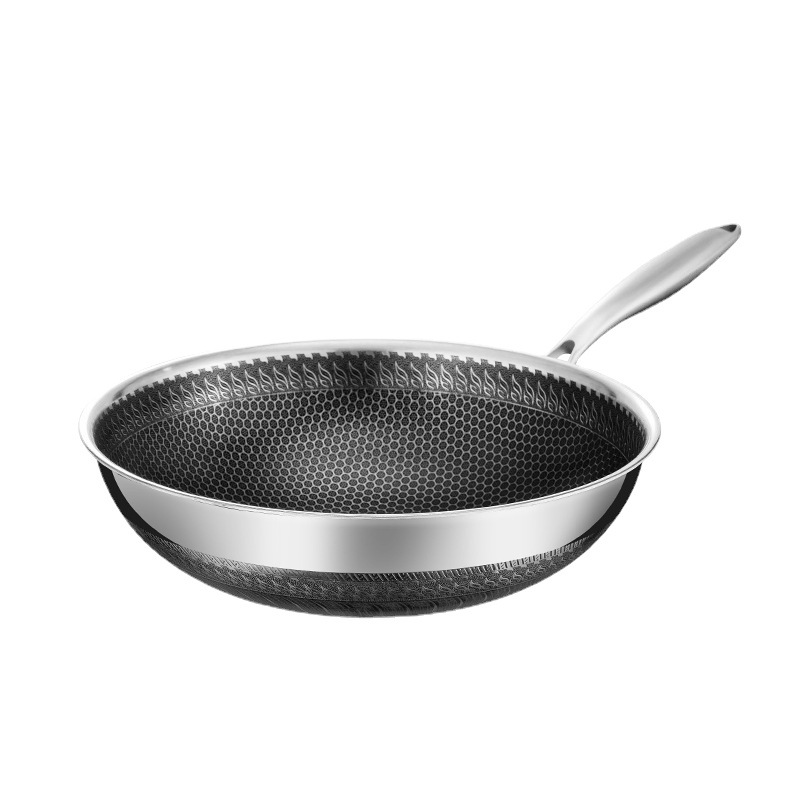 316 Material Honeycomb Non-Stick Wok Stainless Steel Household Kitchen Frying Pan Two Ears With Cover Induction Cooker Universal Item Picture