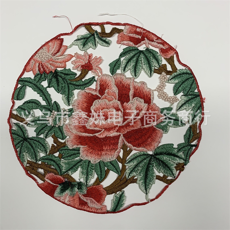 水溶刺绣牡丹绣花贴片服装装饰辅料
