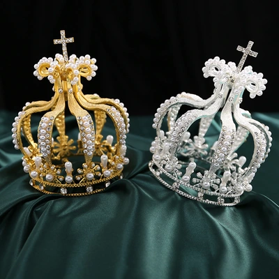 High-End Bridal Accessories Cake Decoration Flowers Decoration Birthday Ornaments Pearl Ornate Lantern Crown Cross