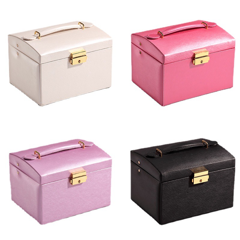Cross-Border Three-Layer Jewelry Storage Box Drawer Portable Large Capacity Jewelry Box Multi-Functional Earrings Jewelry Box (Price Negotiable) Item Picture
