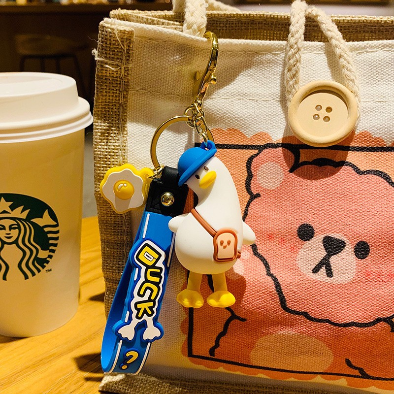 Creative Cartoon Crooked Duck Key Chain Cute Couple Bag Hanging Decoration Car Key Ring Small Goods Pendant Specification drawing