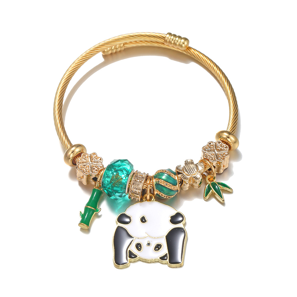 Oly Magic Bracelet 6779 Diy Stainless Steel Titanium Steel Bracelet Green Series Panda Bamboo Pendant Cartoon Animal Bracelet Wholesale Item Picture