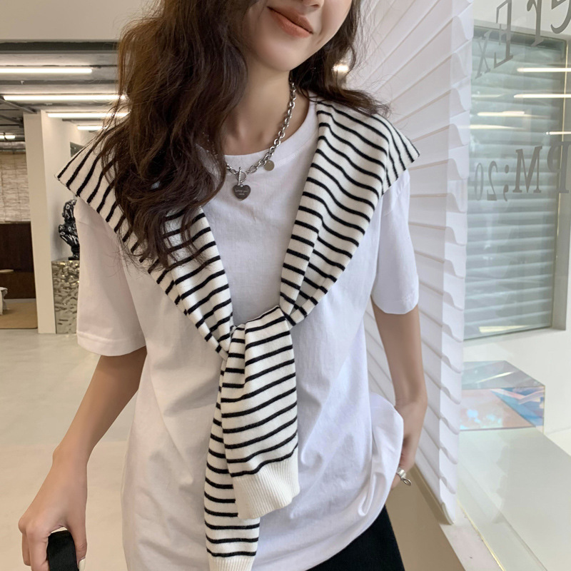Striped Knitted Shawl Outside The Spring And Autumn Summer Outside The Office Network Red Air-Conditioned Room To Protect The Neck Scarf Shoulder On The Vest
