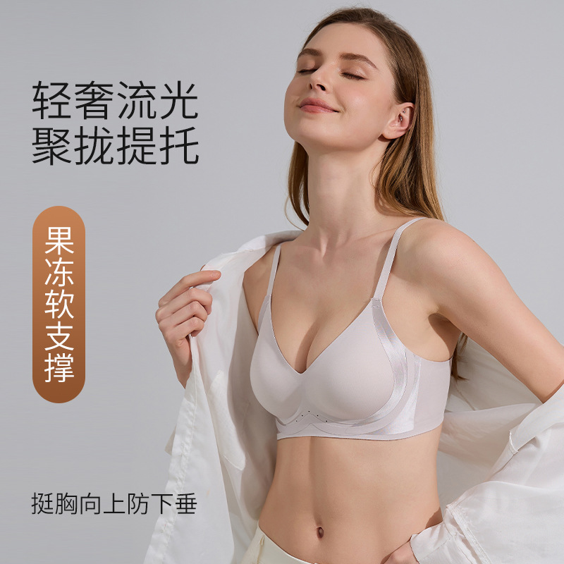 New nude-feel jelly gel traceless women's underwear breathable, converging, small chest fixed cup, soft support bra cover for women details Picture