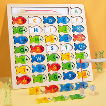 木制磁性钓鱼对数板 数字字母拼板儿童钓鱼游戏 宝宝亲子互动玩具