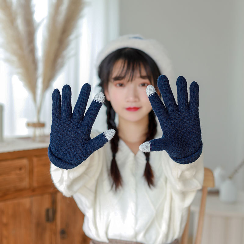 厂家批发针织触屏手套秋冬季韩版加厚小鹿毛线女式保暖手套代发 Specification image
