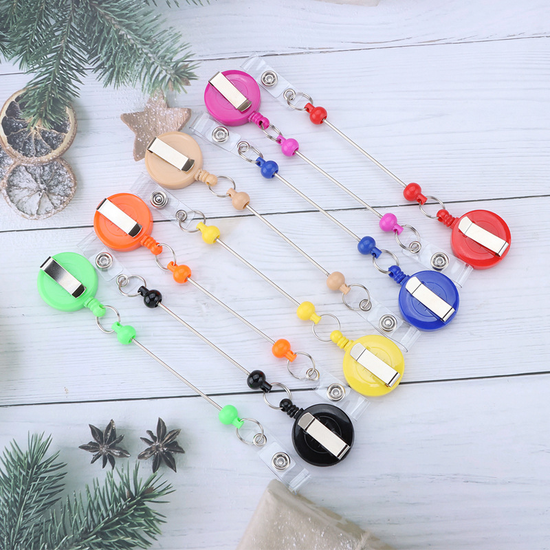 Cross-Border Card Telescopic Easy To Pull Button Diy Beaded Nurse Badge Card Key Chain Easy To Pull Wire Buckle details Picture