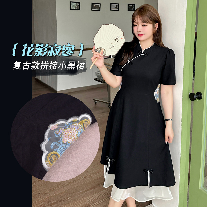 k2707大码女装新中式立领复古长款显瘦连衣裙子微胖妹妹女装国潮