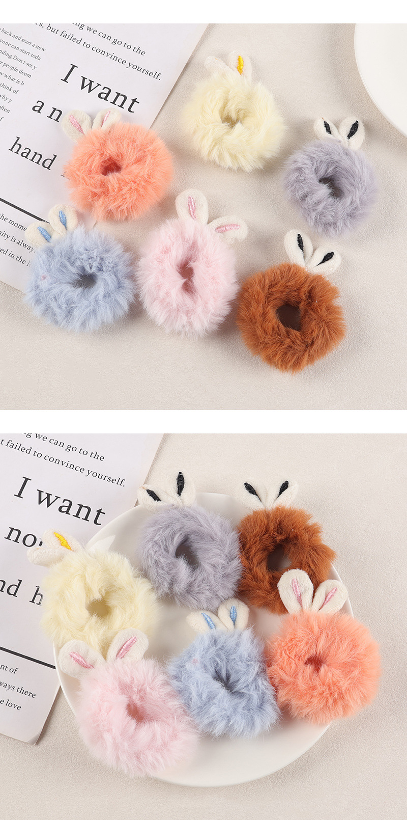 New hair accessories with a girlish heart, rabbit ear hair bands, Korean-style plush hair ties, large intestine hair bands, bun heads and high-elasticity rubber bands pic 7