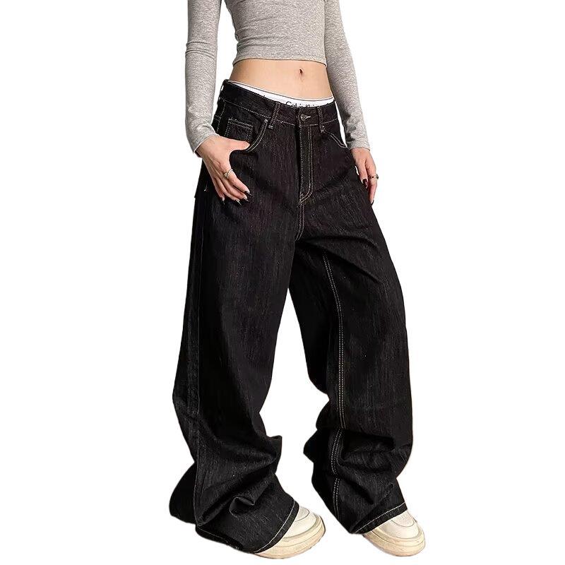 Custom-made American retro spring and autumn straight-leg wide-leg jeans for men details Picture