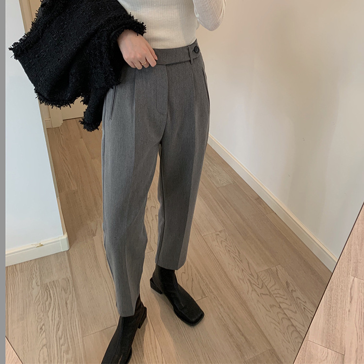 Coffee-colored suit pants for women in autumn and winter, loose and flowing straight-leg cigarette pants, plate-size high-waisted nine-inch radish straight-leg cigarette pants Specification image