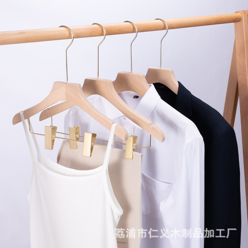 仁义女款儿童衣架服装店实木裤夹木质衣撑防滑裤架套装一体二合一