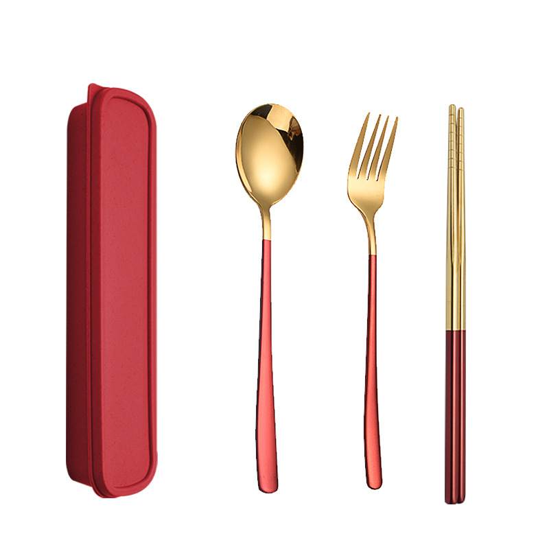 Stainless Steel Fork Spoon Chopsticks Korean Style Three Piece Portable Tableware Set Work Students Outdoor Tableware Set Item Picture
