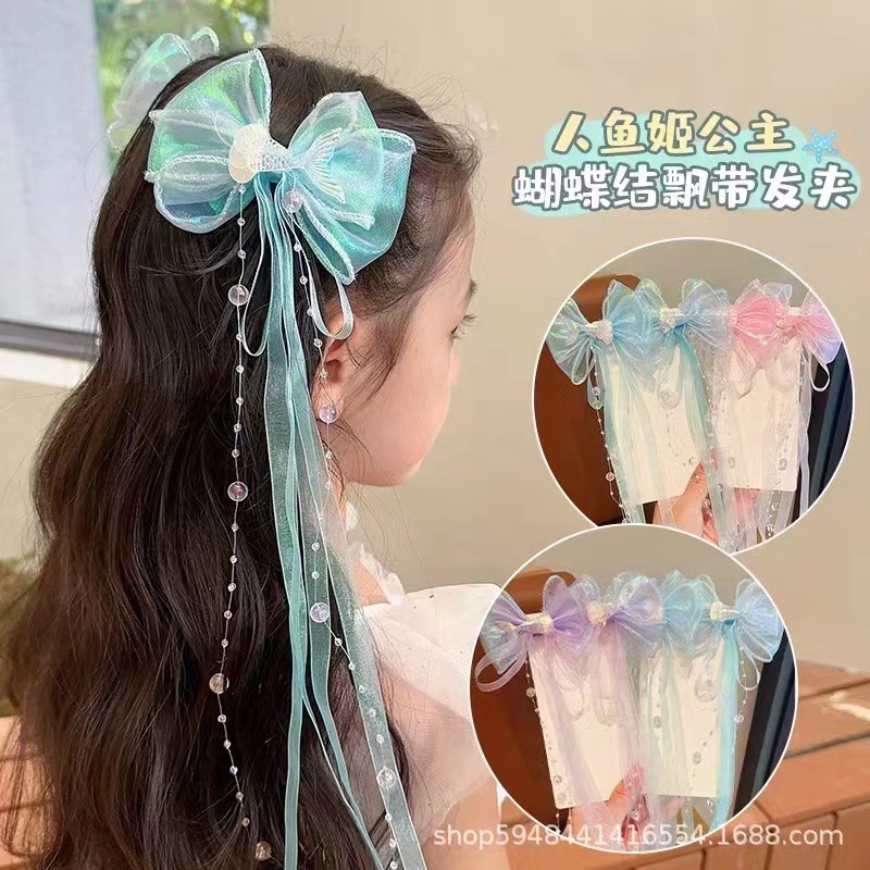 Best-selling children's hair clips, Japanese-style exquisite bow, pearl chain press clip, cute and sweet, super fairy-like hair accessory details Picture