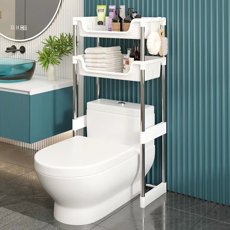 Floor-standing storage rack without drilling, multi-layer household washing machine, bathroom and toilet organization, multi-layer toilet storage rack Application Scenario
