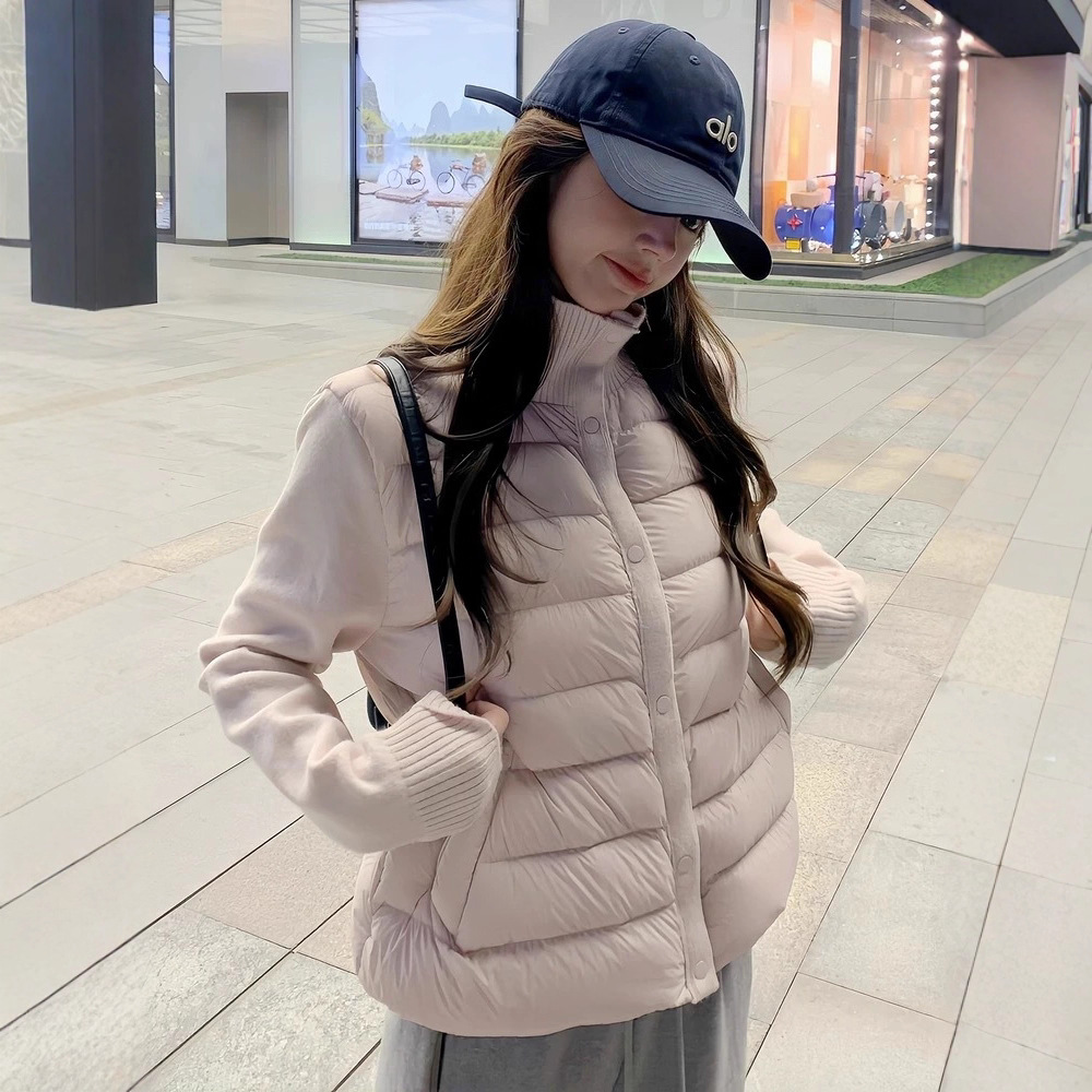 轻薄排骨羽绒服女2025年新款针织立领拼接秋冬季90白鸭绒保暖外套