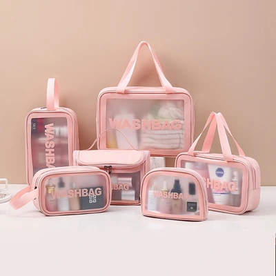 New Transparent Makeup Bag Six Sets Of Pvc Toiletries Storage Bag Bath Swimming Beach Bag Network Red Pu Sanding Bag