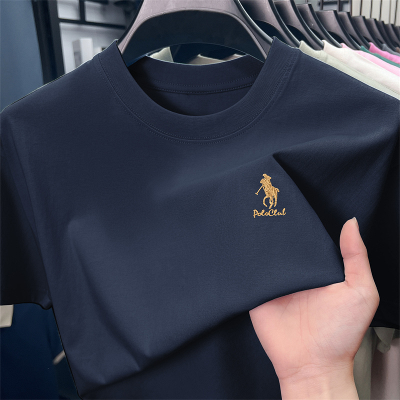 100% cotton solid color embroidered men's T-shirt 2025 Summer new style round neck breathable and sweat-absorbing thin short-sleeved men's hair service Application Scenario