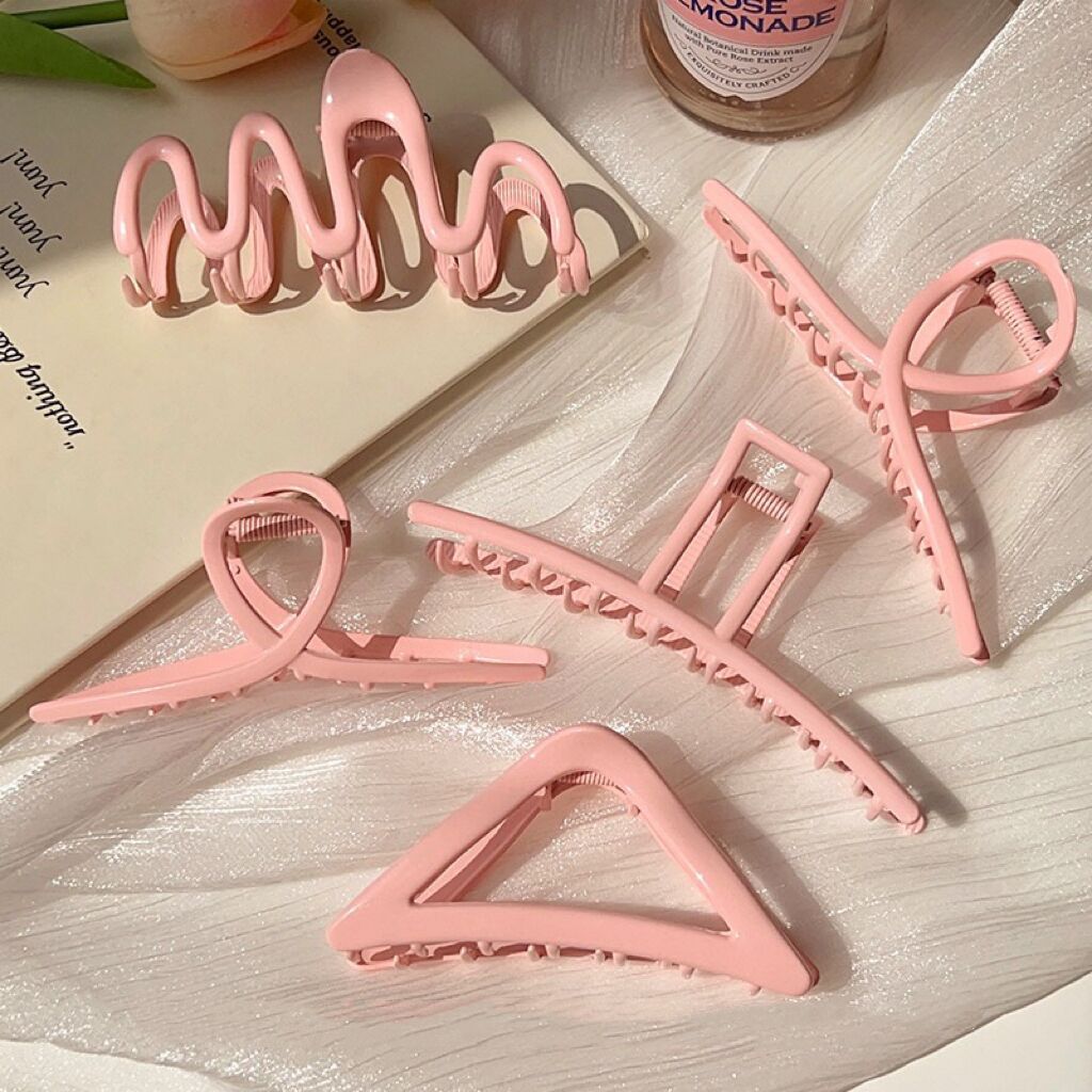 ins Style Pink large Hair clip women's premium metallic hair grab clip temperament back head shark clip headpiece