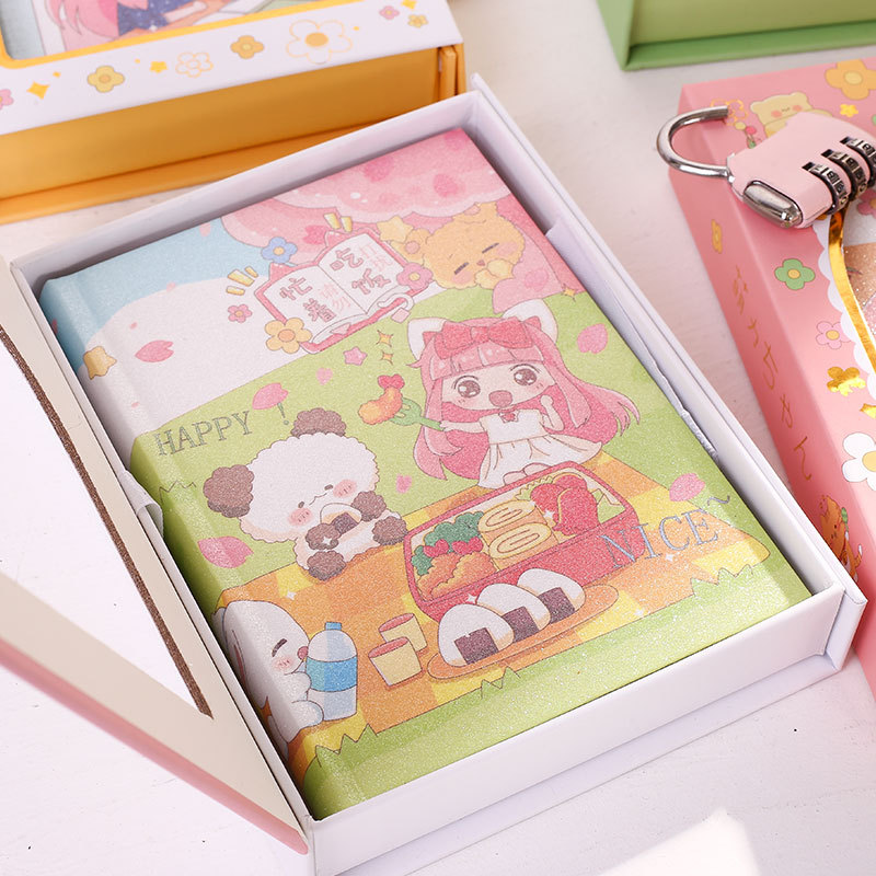 Thousand Yu Culture Password Book With Lock Notebook Cute Girl Heart Notepad Cartoon Password Book Thick Portable Record Manual Book Application Scenario