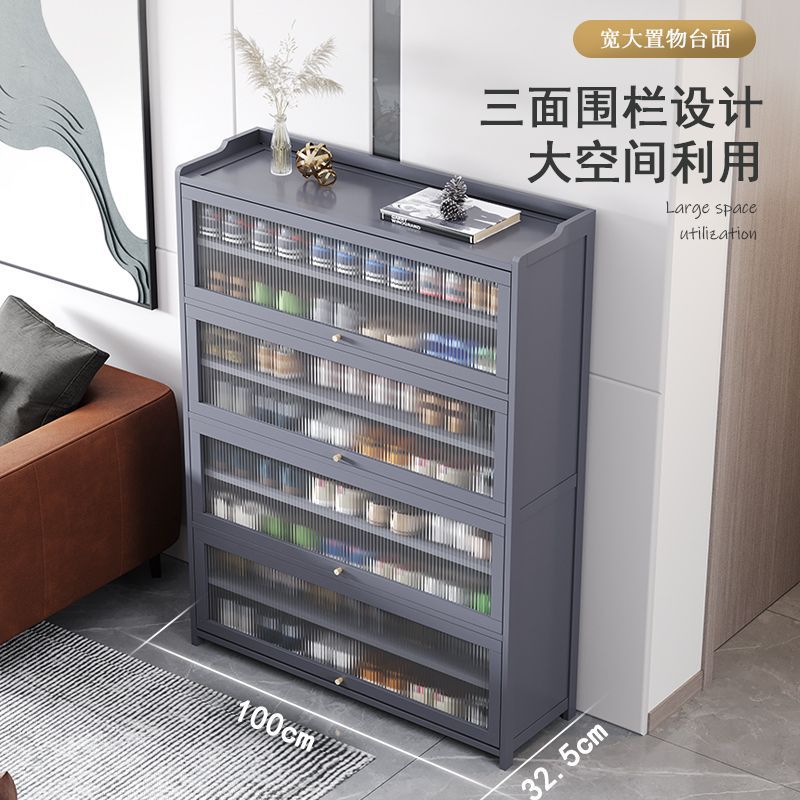 Steel shoe cabinet door, household large-capacity dust-proof shoe rack, flip cover storage cabinet, steel entrance cabinet, ironwork cabinet Specification image