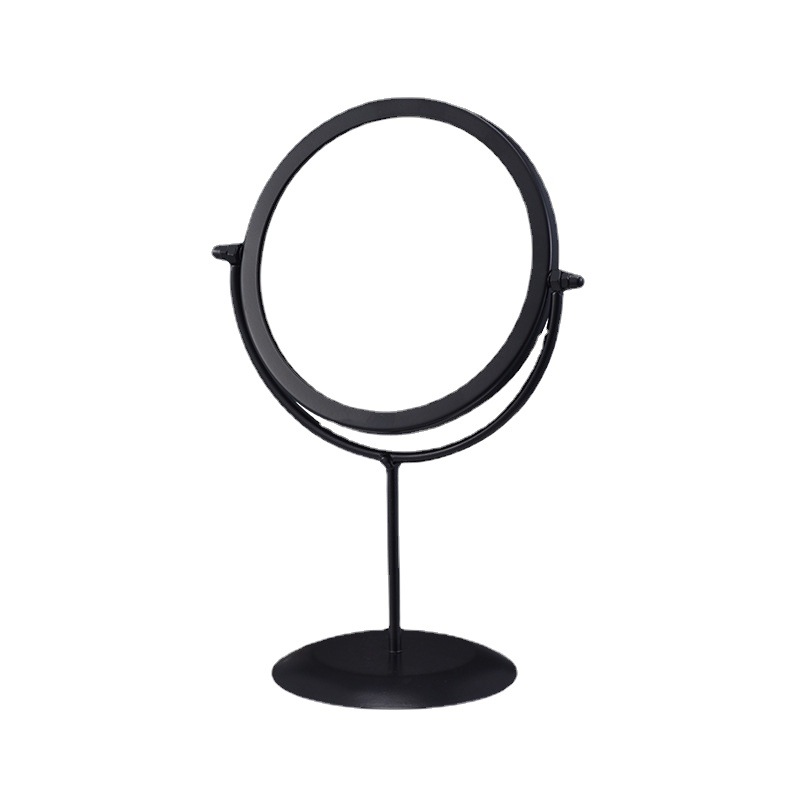 European Iron Art Vanity Mirror Bathroom Skin Care Beauty Student Rotating Metal Black Desktop Portable Desktop Makeup Mirror Item Picture