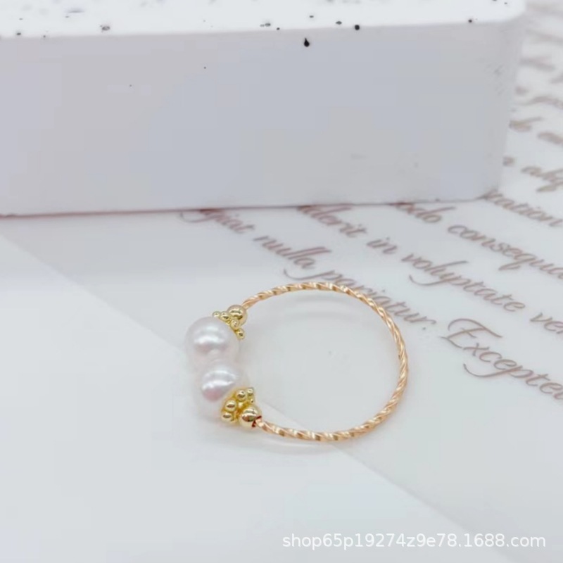 Jz024025 Twin Star Pearl Ring Opening Adjustable Simple Korean Style Simple Small Fragrance Specification drawing