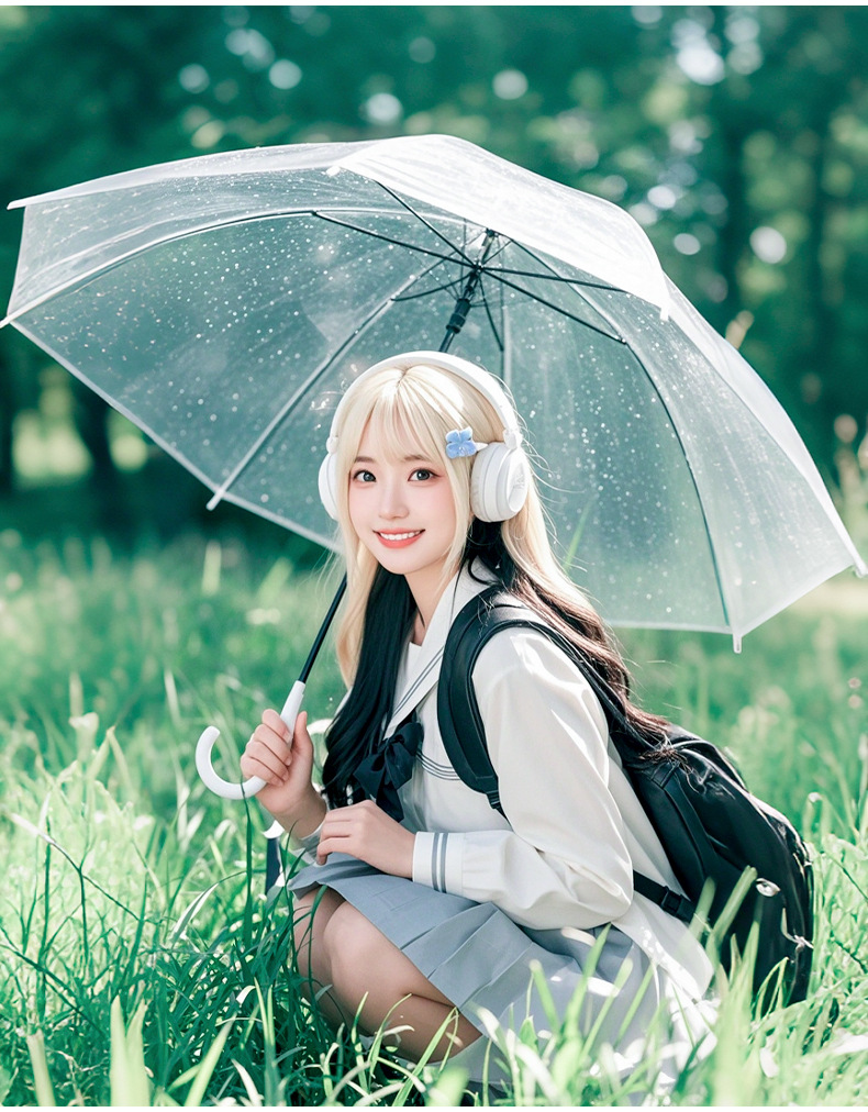 16骨透明雨伞长柄大号双人女白色网红雨伞自动结实加大折叠纯色伞详情12