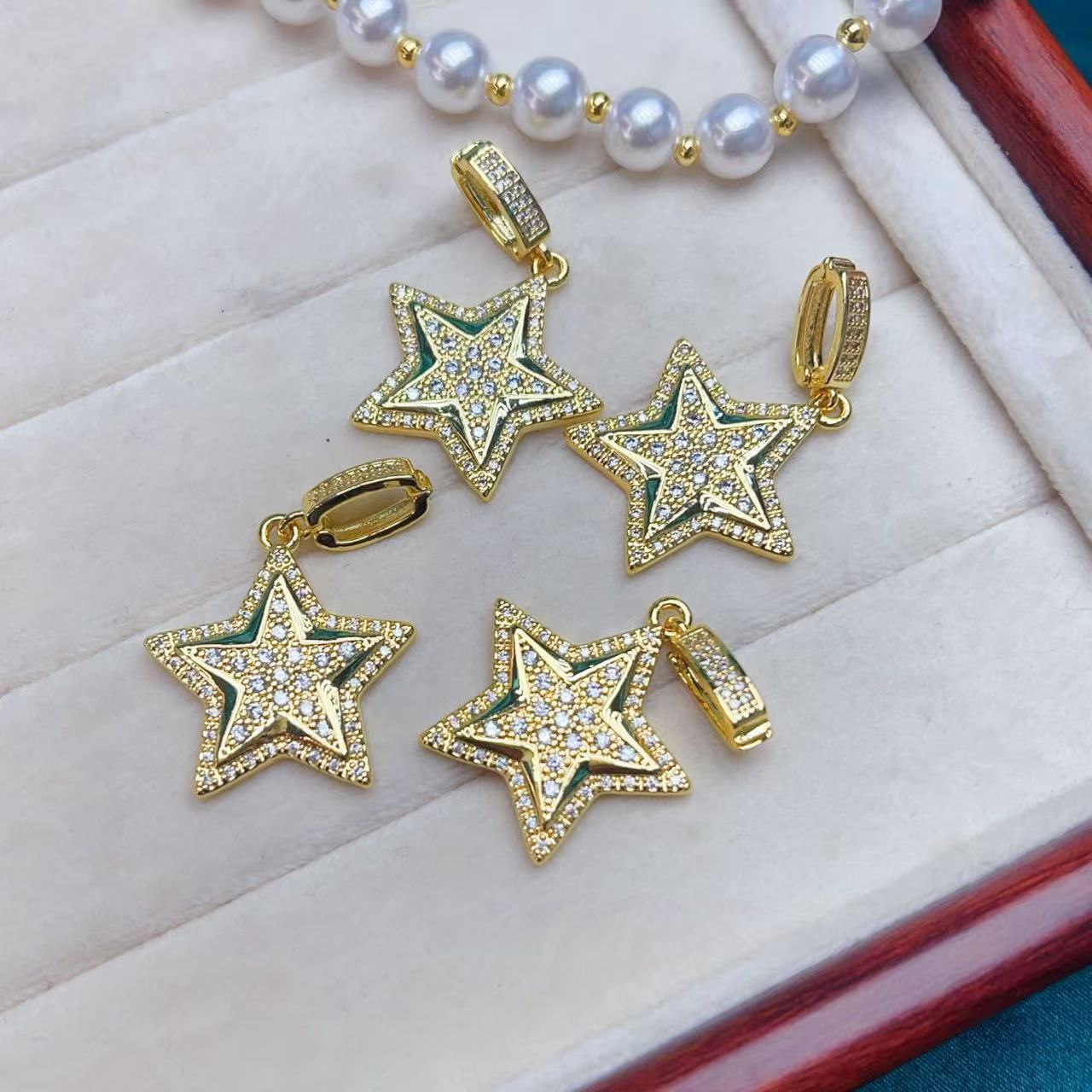 Copper-plated real gold, slightly inlaid zircon five-pointed star, all-purpose pearl bracelet, necklace, versatile pendant accessory Specification image