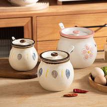 猪油罐带盖带勺家用耐高温陶瓷日式收纳储存陶瓷调味罐可爱调味罐