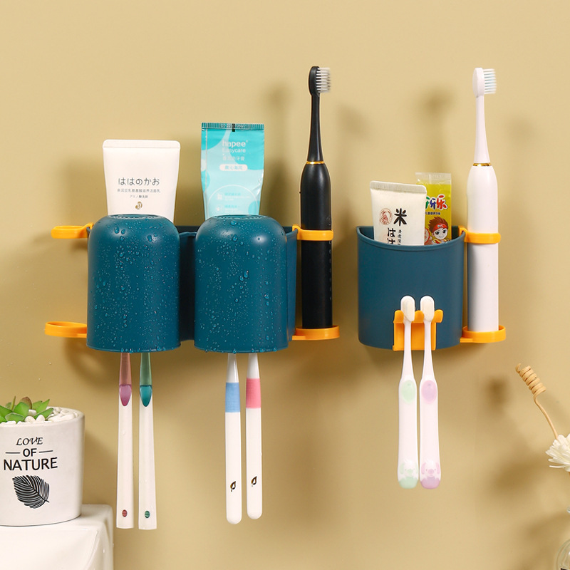 【惠司】电动牙刷置物架刷牙杯架卫生间免打孔漱口杯化妆品收纳盒详情图2