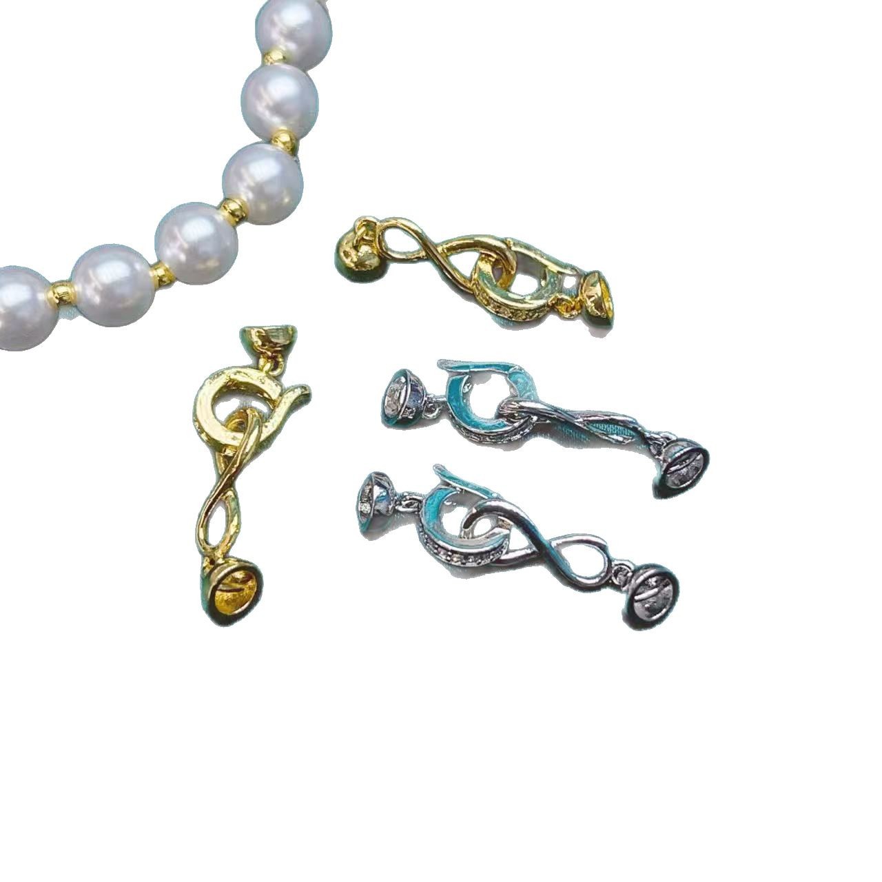 18K gold-plated, color-preserving, zircon 8-shaped beaded OT connection, pearl buckle accessory and jewelry Item Picture