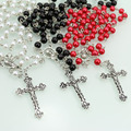 Amazon source 6mm retro three-color pearl rosine necklace with cross jewelry, 27g