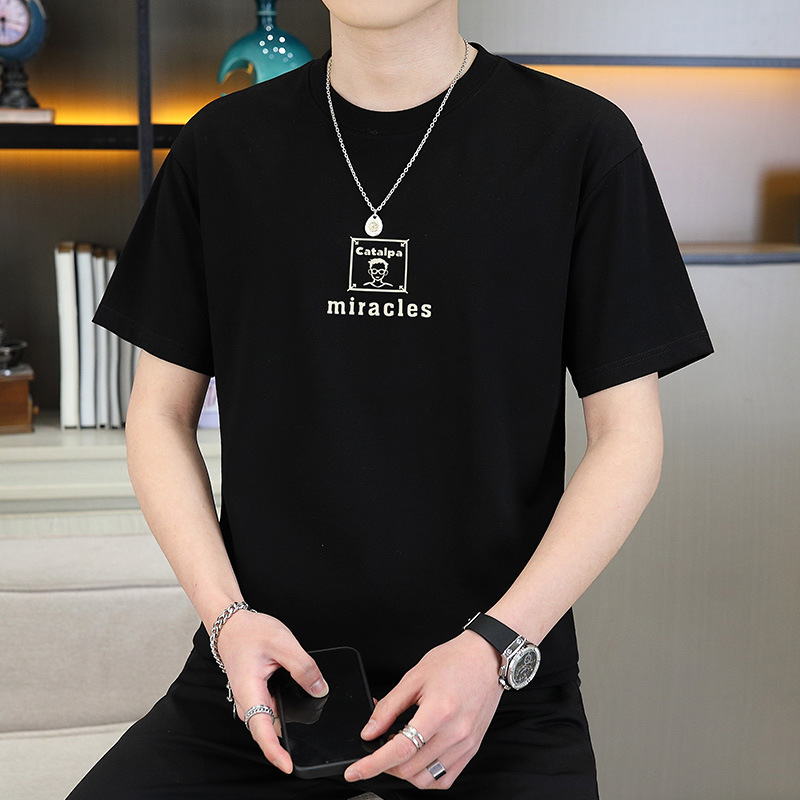 Youth trend T-shirt 2024 Summer New Men's short-sleeved T-shirt, wide casual letter print men's short T-shirt details Picture